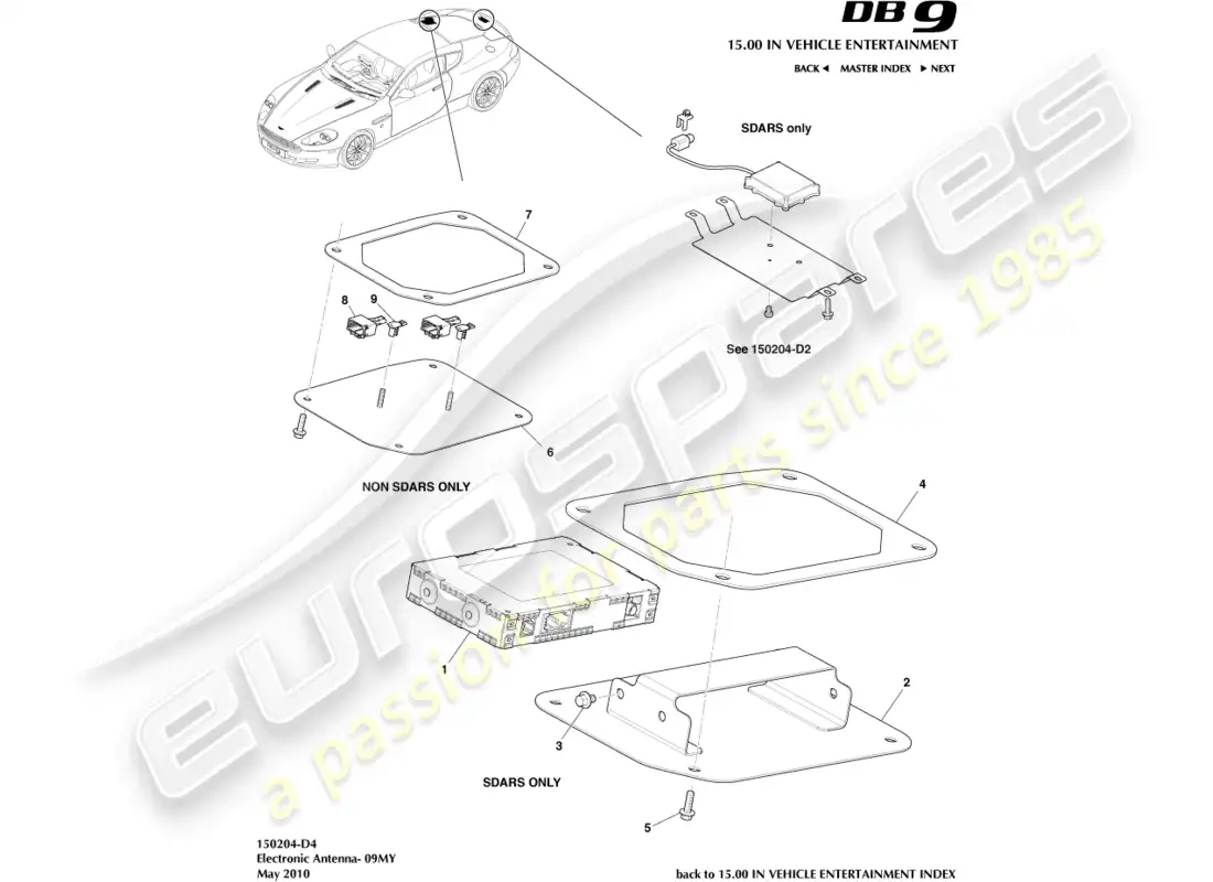aston martin db9 (2012) antena electrónica, diagrama de pieza 09my