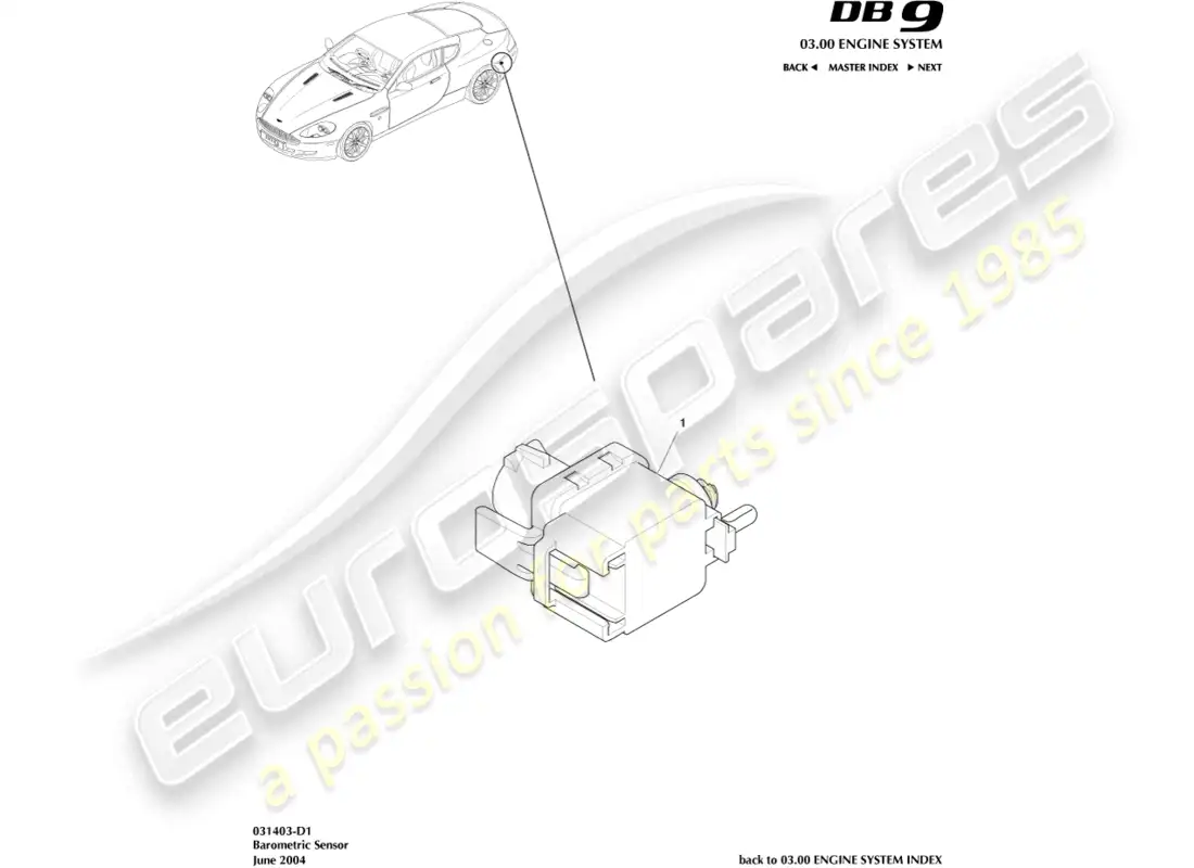 aston martin db9 (2005) sensor barométrico diagrama de piezas