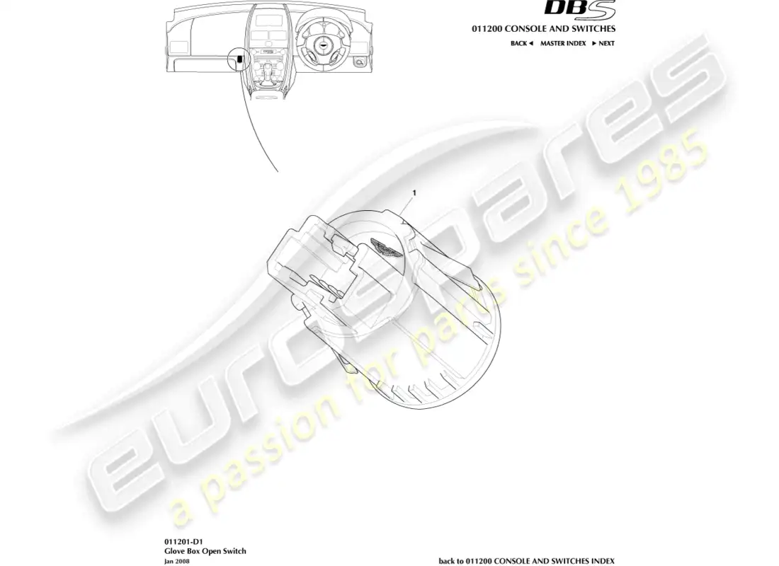 aston martin dbs (2012) interruptor de guantera diagrama de piezas