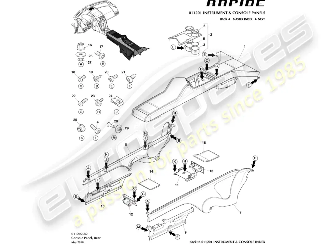 aston martin rapide (2016) consola trasera diagrama de piezas
