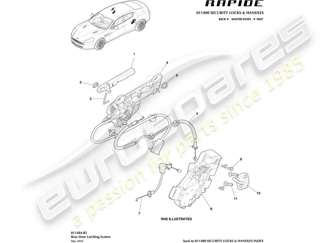 aston martin rapide (2011) pestillo de la puerta trasera diagrama de piezas