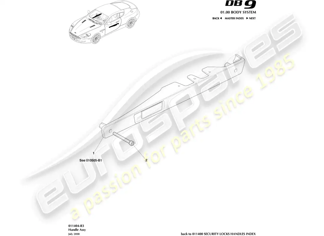 aston martin db9 (2006) montaje del mango diagrama de piezas
