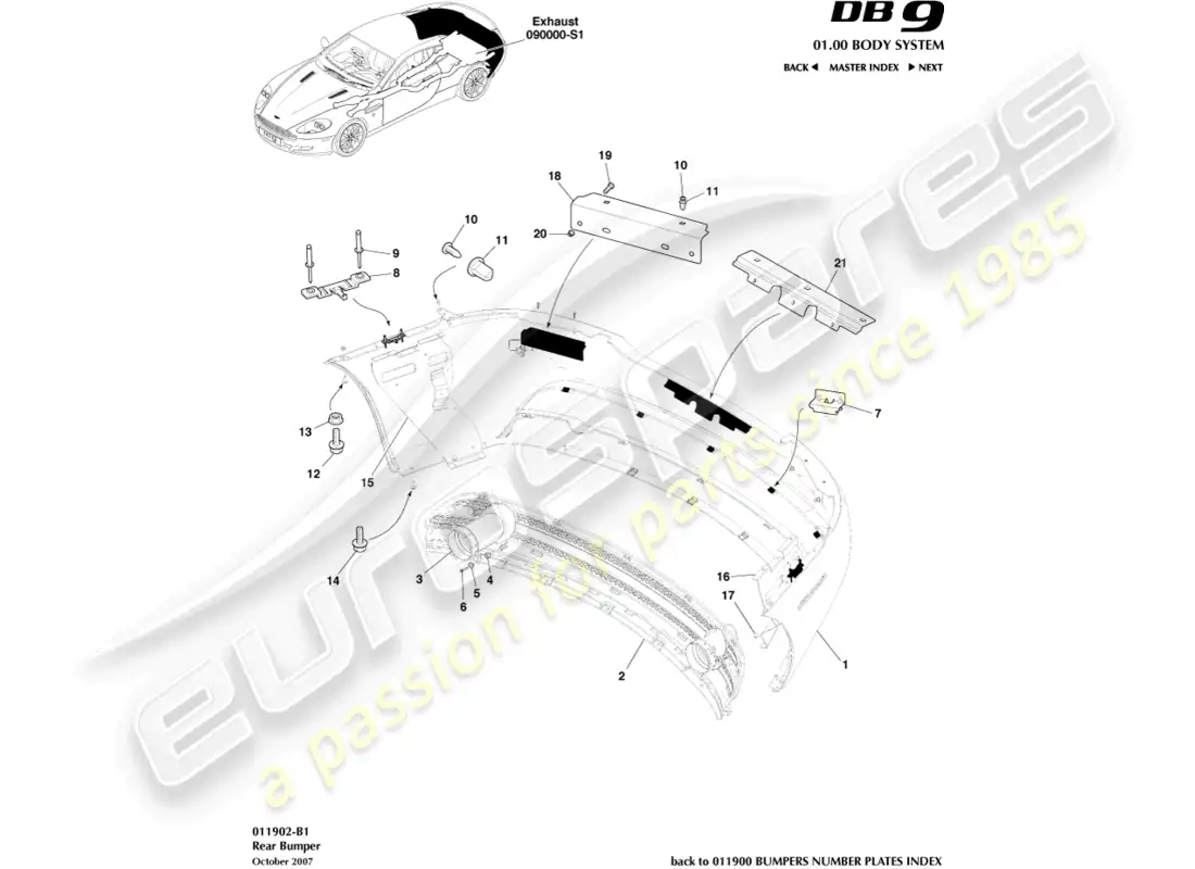aston martin db9 (2006) parachoques trasero diagrama de piezas
