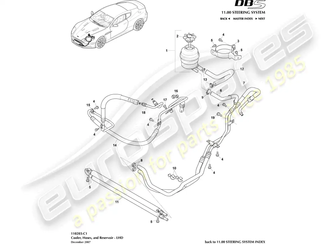 aston martin dbs (2013) enfriador, mangueras y depósito, lhd diagrama de piezas
