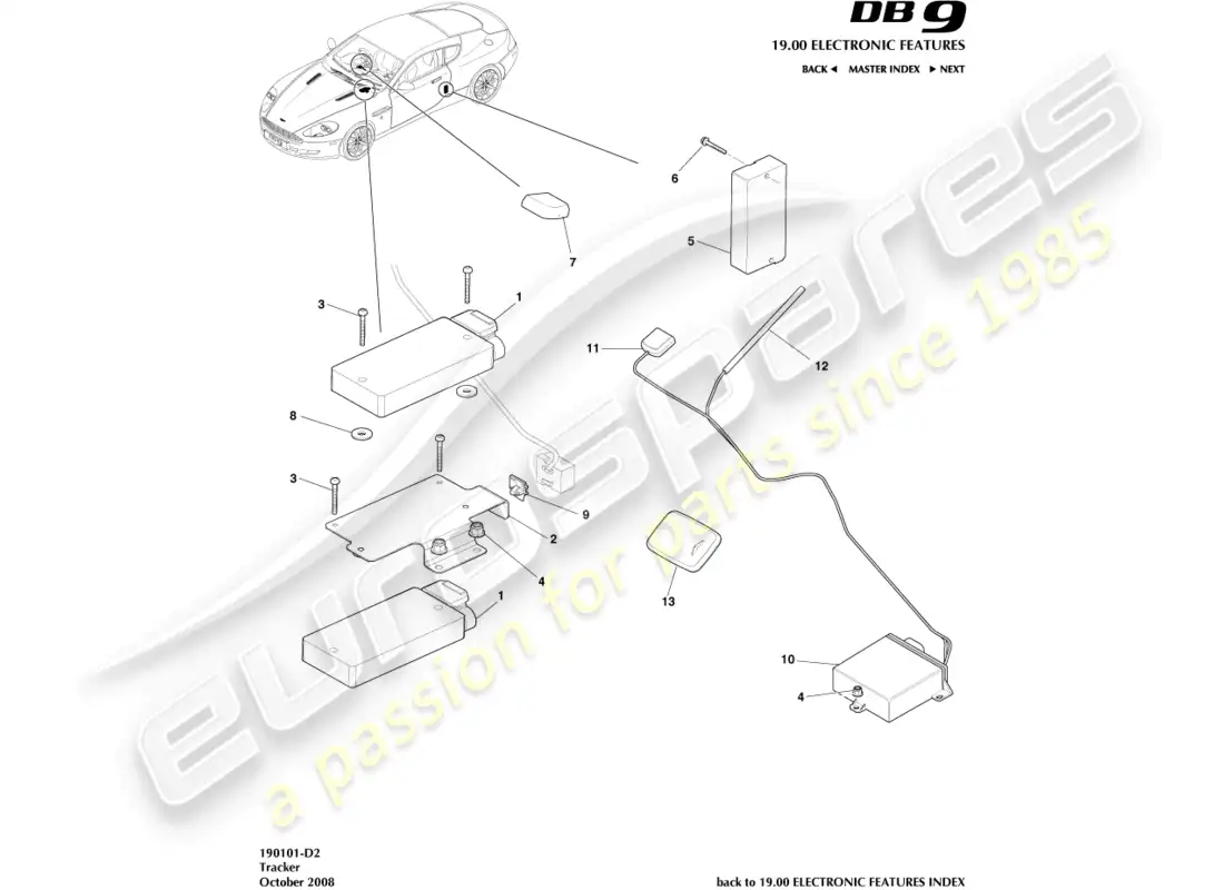 aston martin db9 (2009) rastreador diagrama de piezas