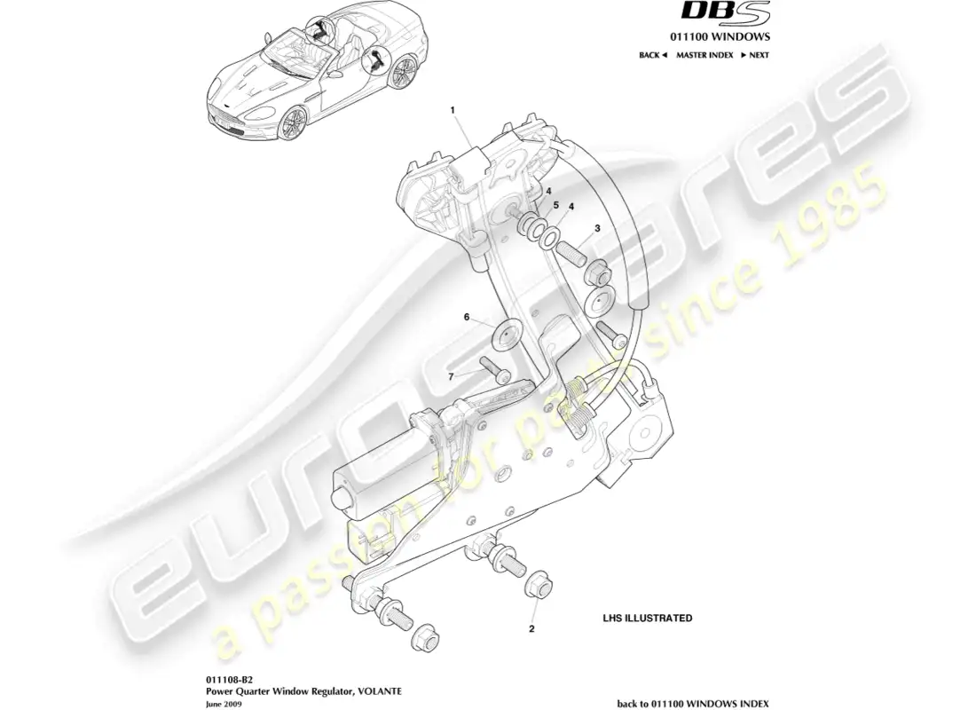 aston martin dbs (2013) reguladores del cuarto trasero, volante diagrama de piezas