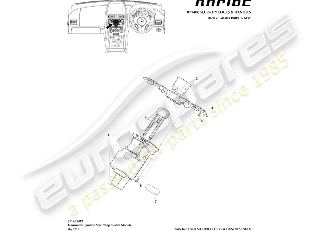 aston martin rapide (2016) módulo de inicio/parada diagrama de piezas