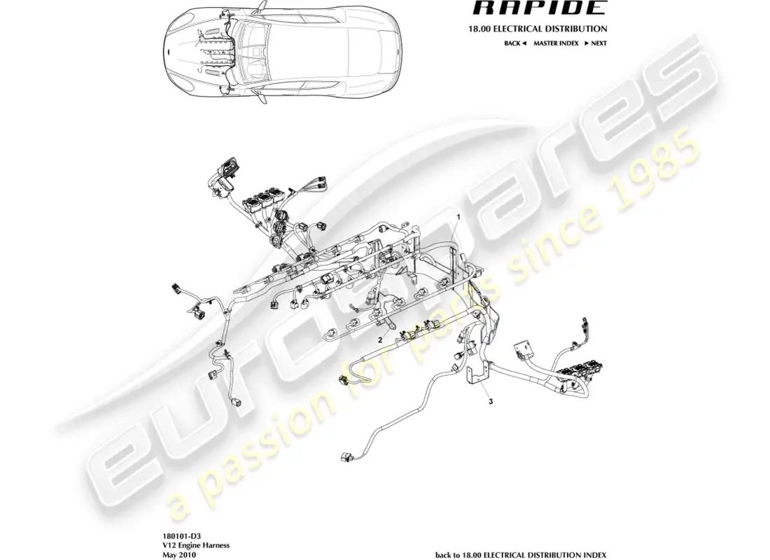 aston martin rapide (2016) arnés del motor diagrama de piezas