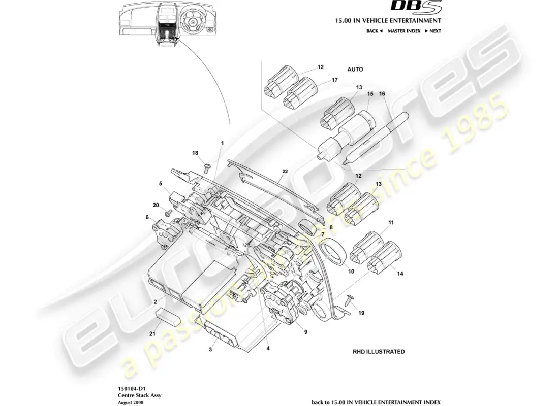 aston martin dbs (2010) pila central diagrama de piezas