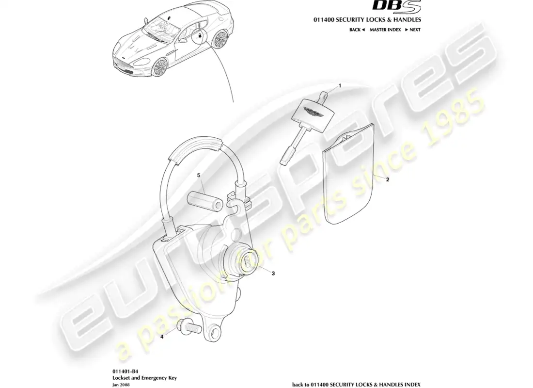 aston martin dbs (2009) juego de cerradura y llaves diagrama de piezas