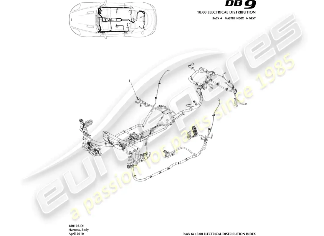 aston martin db9 (2011) diagrama de piezas del arnés corporal