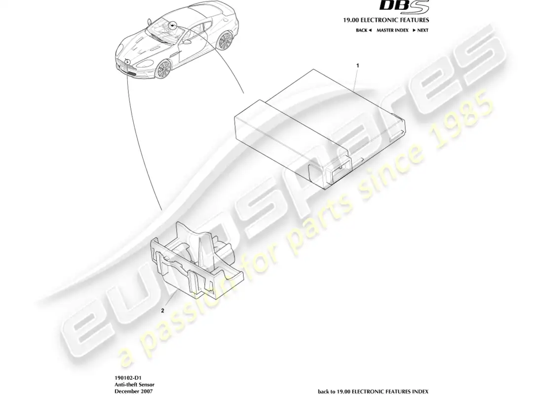 aston martin dbs (2008) sensores e interruptores antirrobo diagrama de piezas