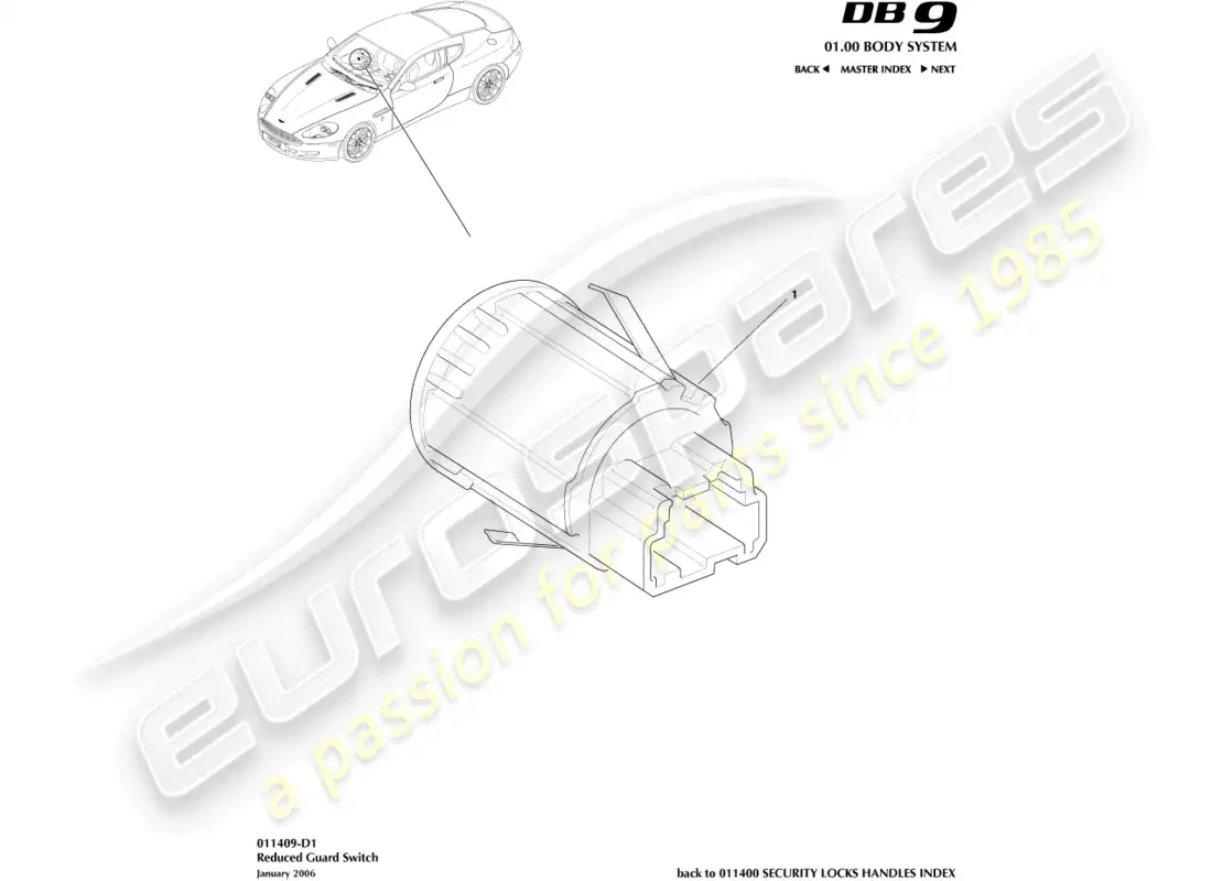 aston martin db9 (2006) reduced guard switch diagrama de piezas