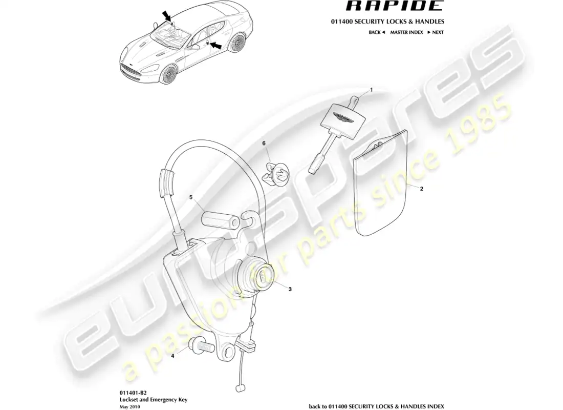 aston martin rapide (2011) juego de cerradura y llaves diagrama de piezas