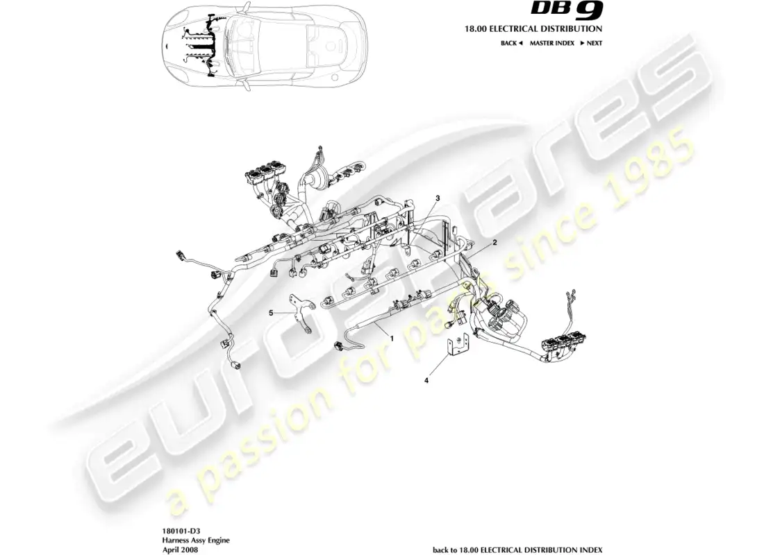 aston martin db9 (2006) arnés del motor diagrama de piezas