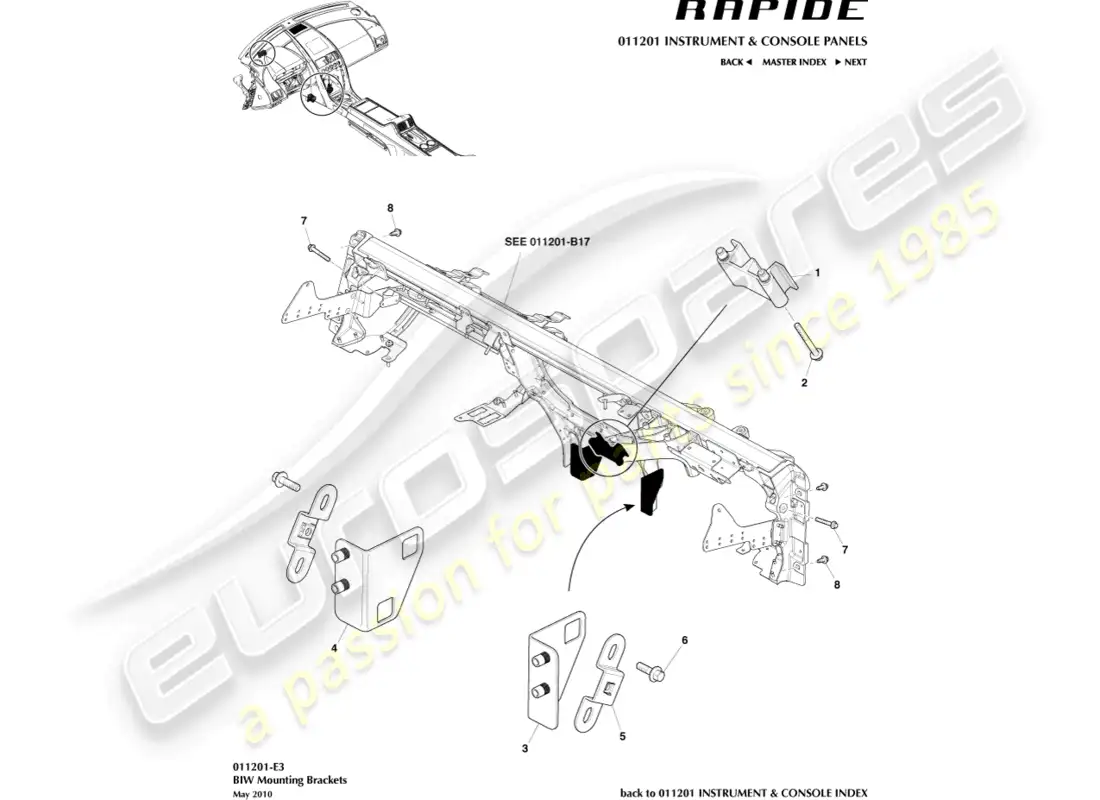 aston martin rapide (2016) soportes ccb a biw diagrama de piezas