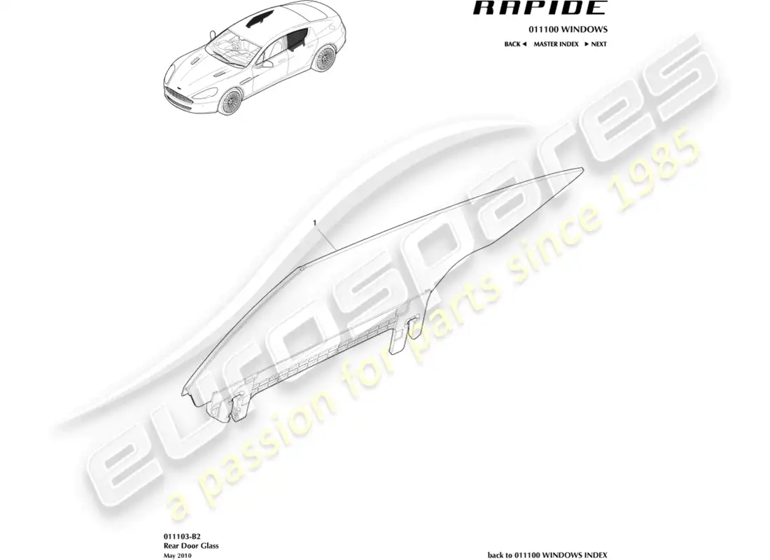 aston martin rapide (2014) vidrio de la puerta trasera diagrama de piezas