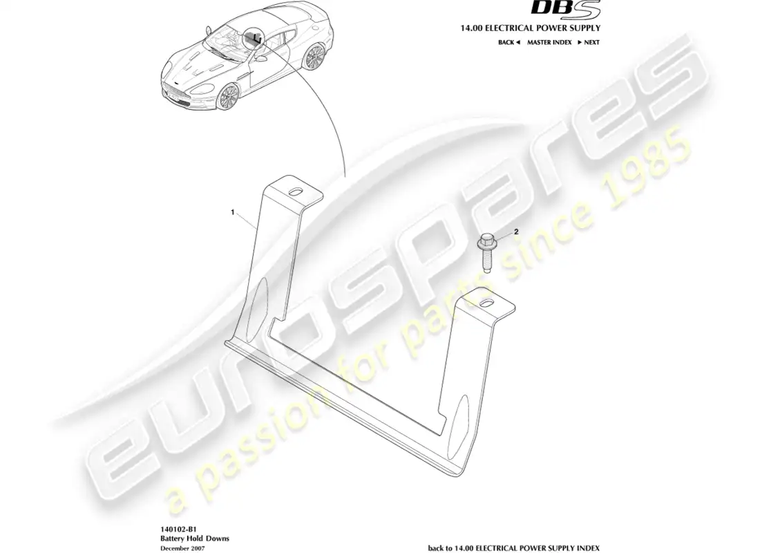 aston martin dbs (2014) retención de batería diagrama de piezas
