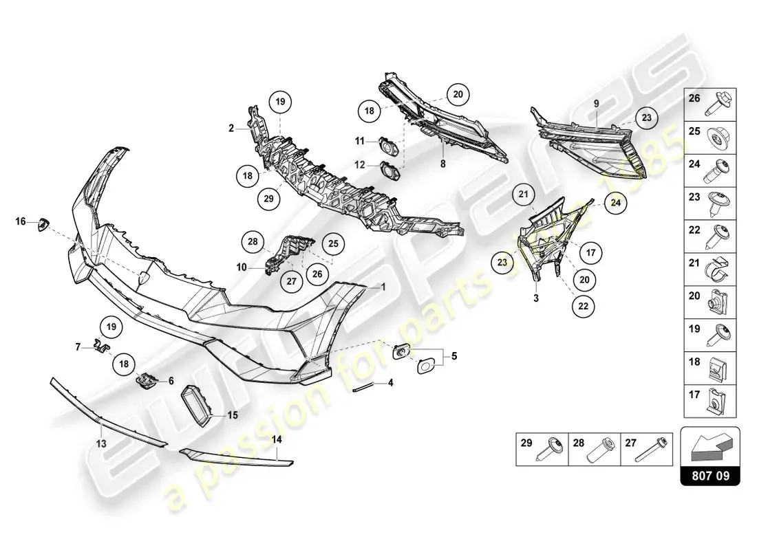lamborghini urus s (2024) parachoques delantero diagrama de piezas