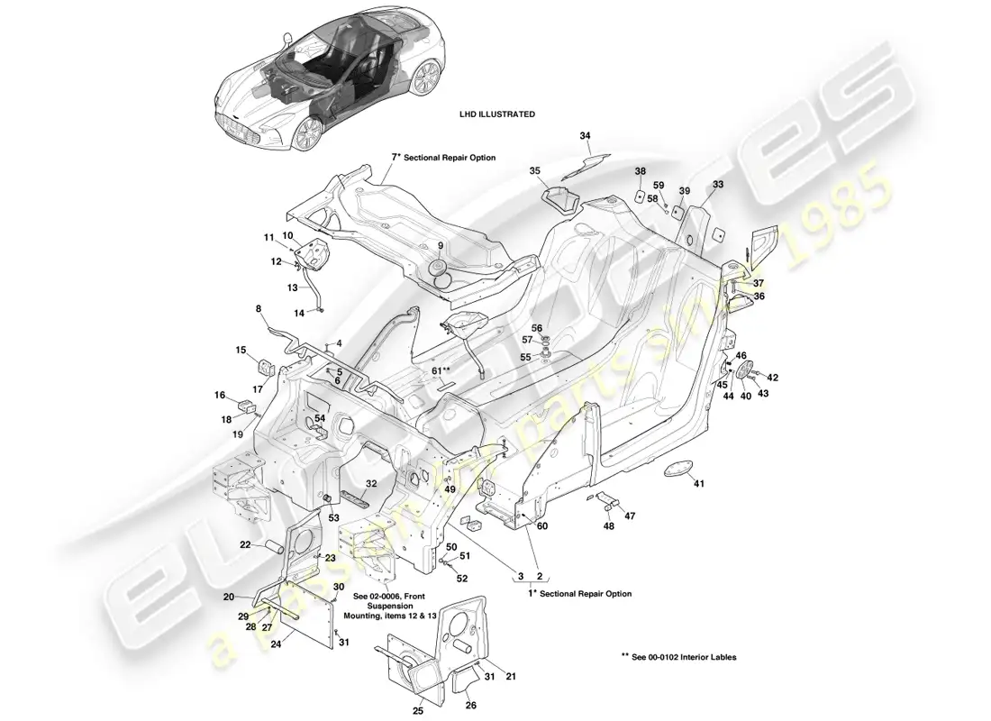 aston martin one-77 (2011) tina principal diagrama de piezas