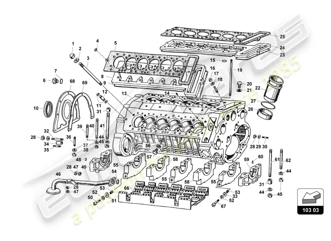 lamborghini countach 25th anniversary (1989) crankcase diagrama de piezas