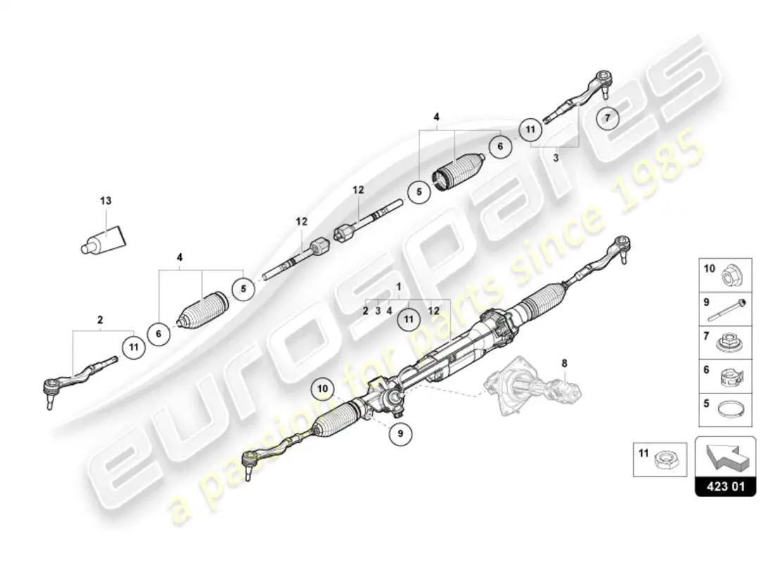 lamborghini revuelto coupe (2024) sistema de dirección diagrama de piezas