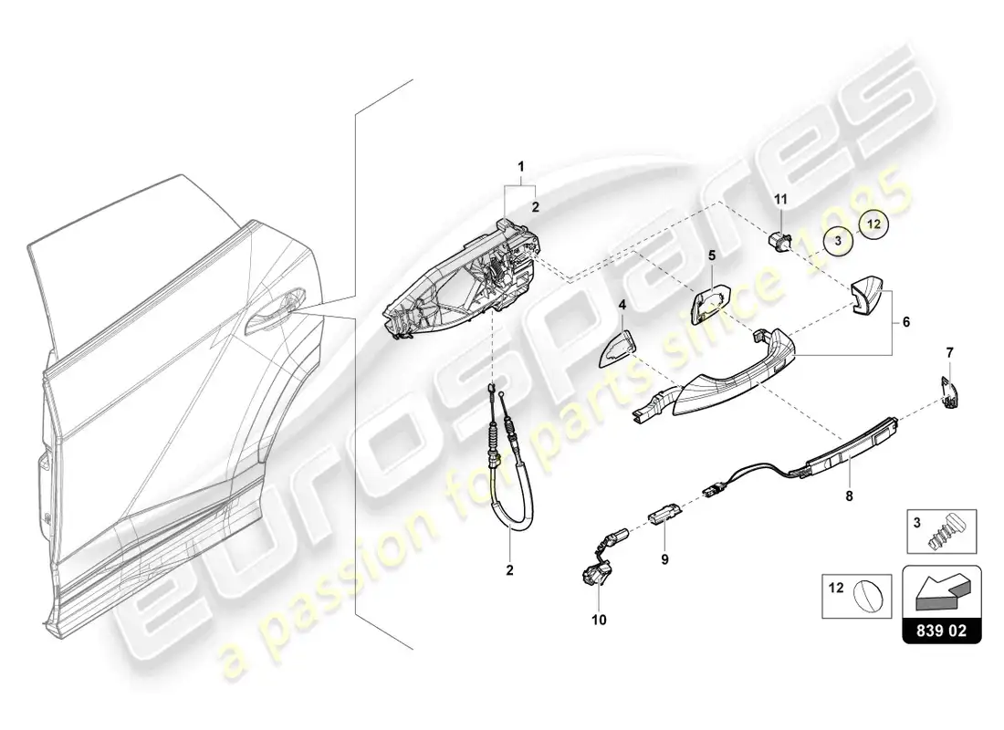 lamborghini urus (2021) manija de puerta exterior trasera diagrama de piezas