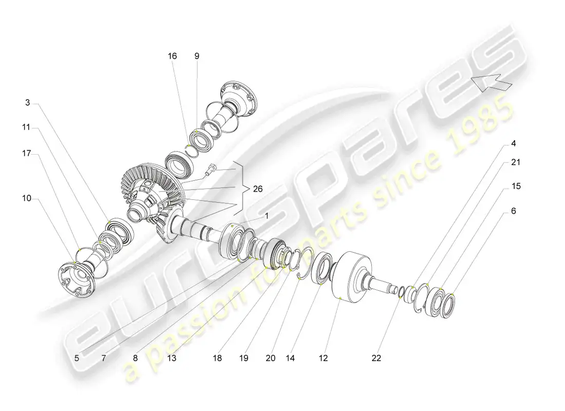 lamborghini gallardo spyder (2007) diferencial del eje delantero diagrama de piezas