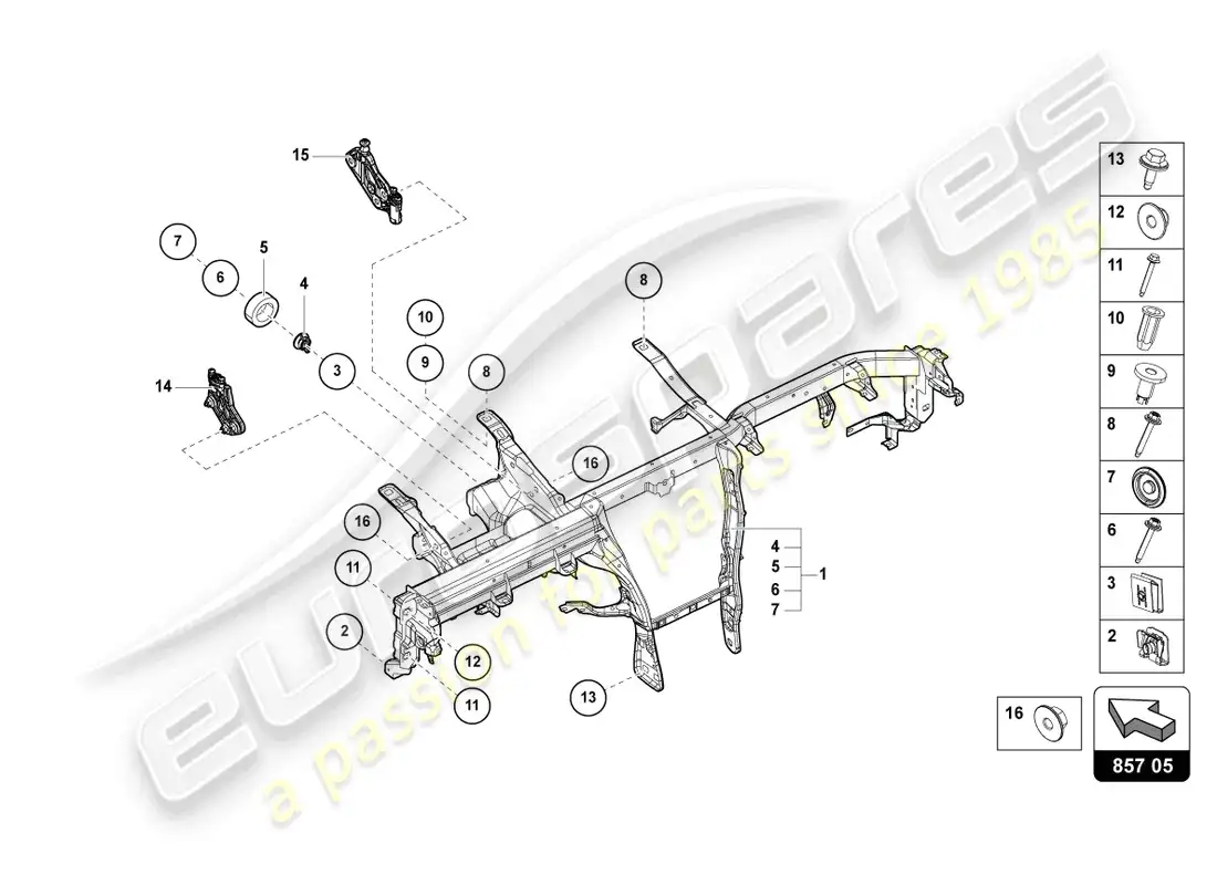 lamborghini urus (2022) travesaño para el salpicadero diagrama de piezas