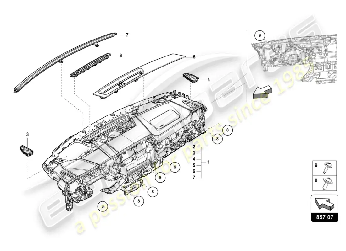 lamborghini urus (2022) tablero de instrumentos diagrama de piezas