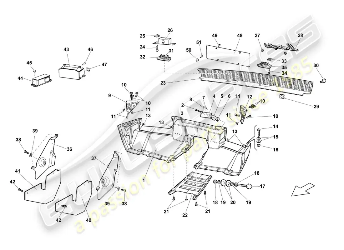 lamborghini lp640 coupe (2007) parachoques trasero diagrama de piezas