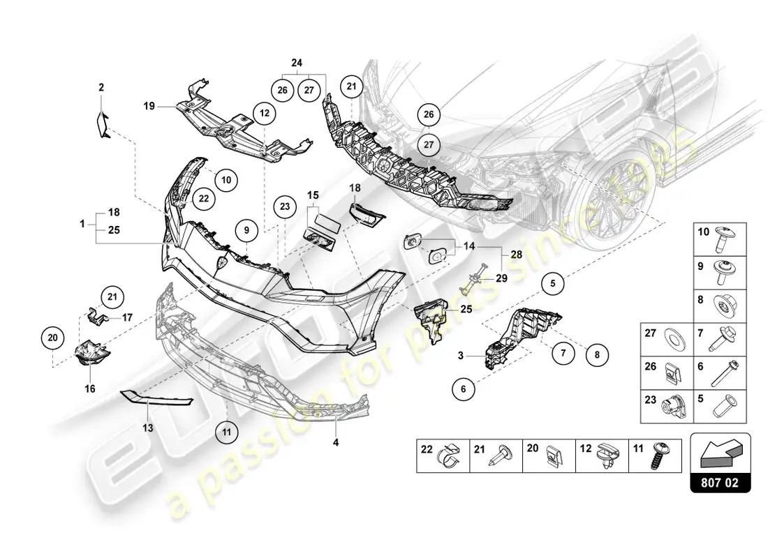 lamborghini urus (2022) parachoques delantero completo diagrama de piezas
