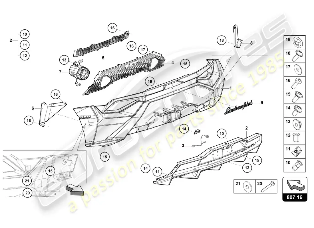 lamborghini sto (2022) parachoques trasero diagrama de piezas