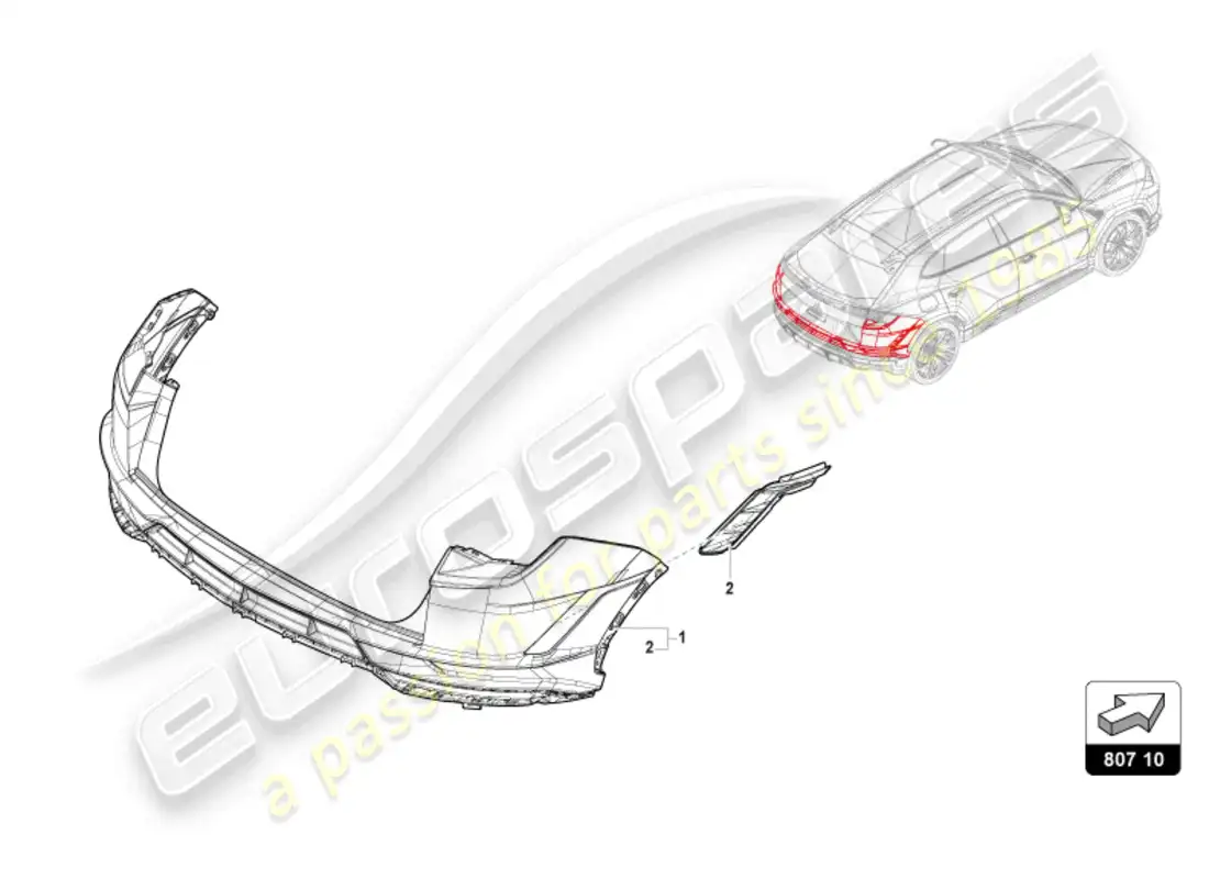 lamborghini urus s (2024) parachoques, completo diagrama de piezas