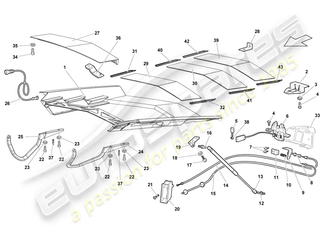 lamborghini reventon tapa para cubierta de motor transparente diagrama de piezas