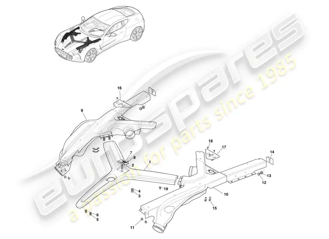 aston martin one-77 (2011) soporte del compartimento del motor diagrama de piezas