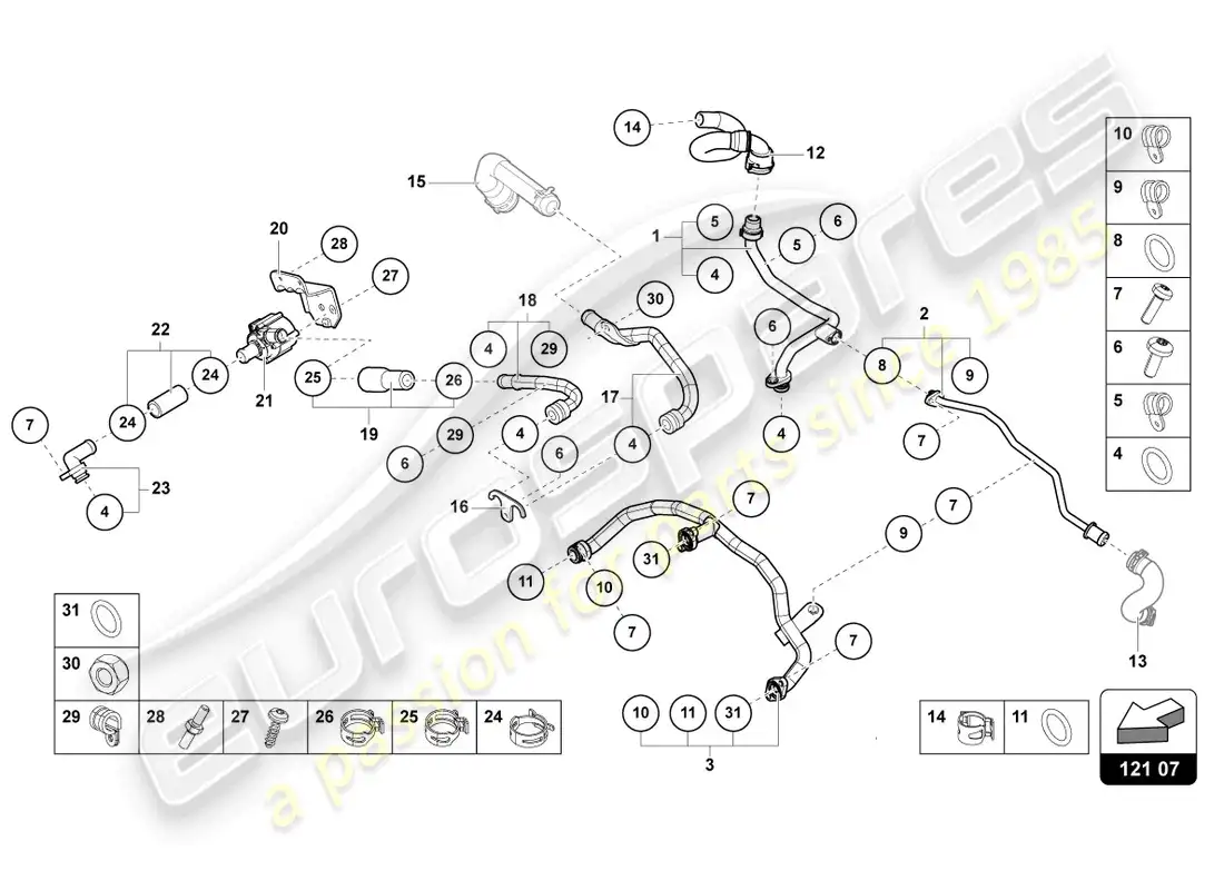 lamborghini urus (2021) sistema de refrigeración diagrama de piezas