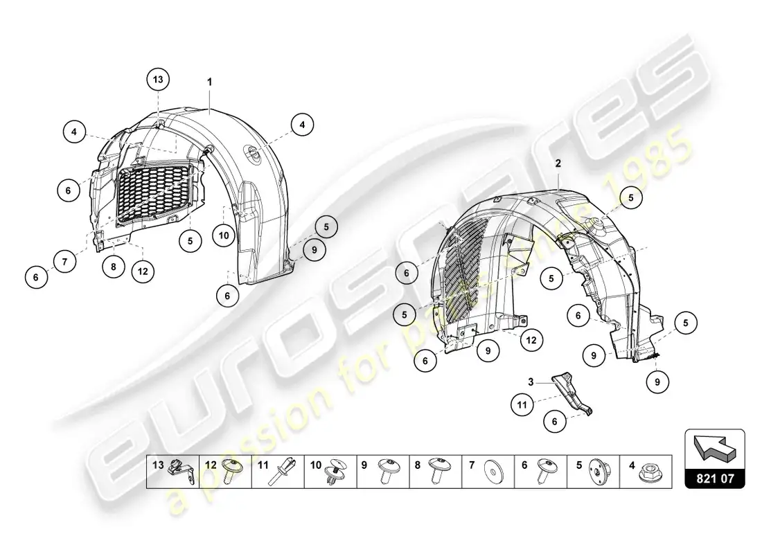 lamborghini tecnica (2024) guarnecido de la carcasa de la rueda diagrama de piezas