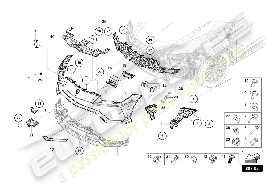 lamborghini urus (2021) parachoques delantero completo diagrama de piezas