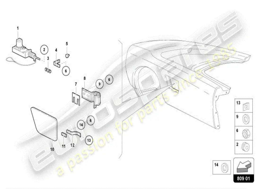 lamborghini diablo vt (1996) diagrama de piezas de la tapa de llenado de combustible