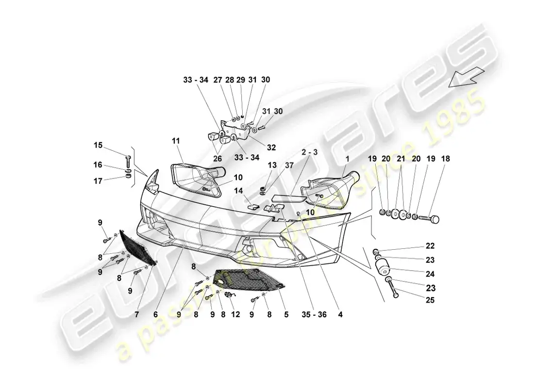 lamborghini lp640 coupe (2007) parachoques delantero diagrama de piezas