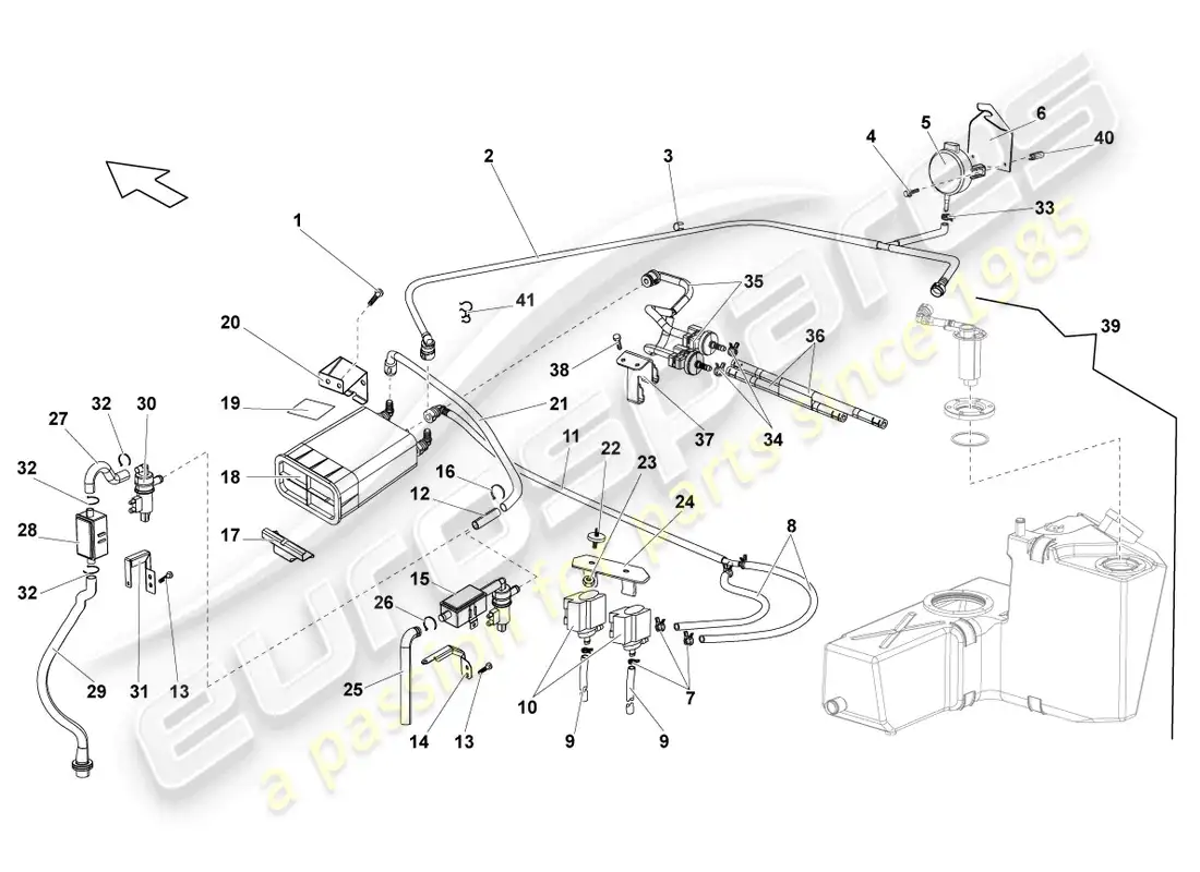 lamborghini gallardo coupe (2004) contenedor de carbón activado diagrama de piezas