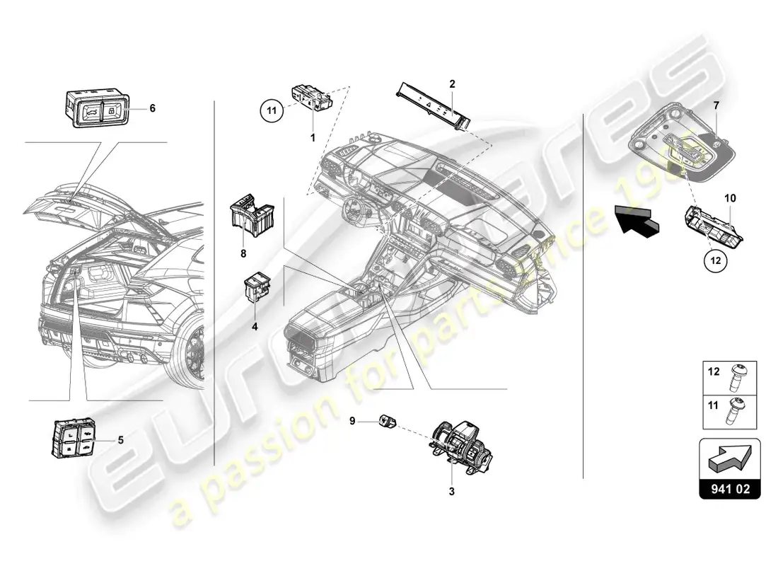 lamborghini urus (2021) control panel with pushbuttons diagrama de piezas