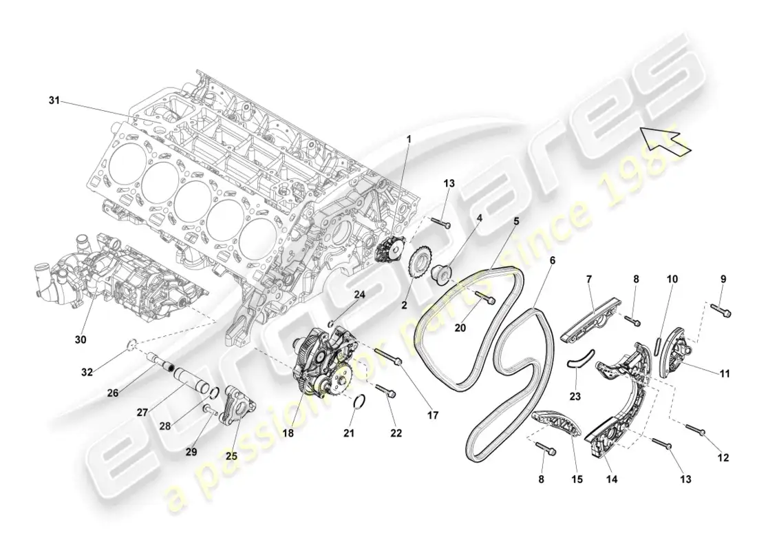 lamborghini lp560-4 spider (2012) cadena de distribución diagrama de piezas