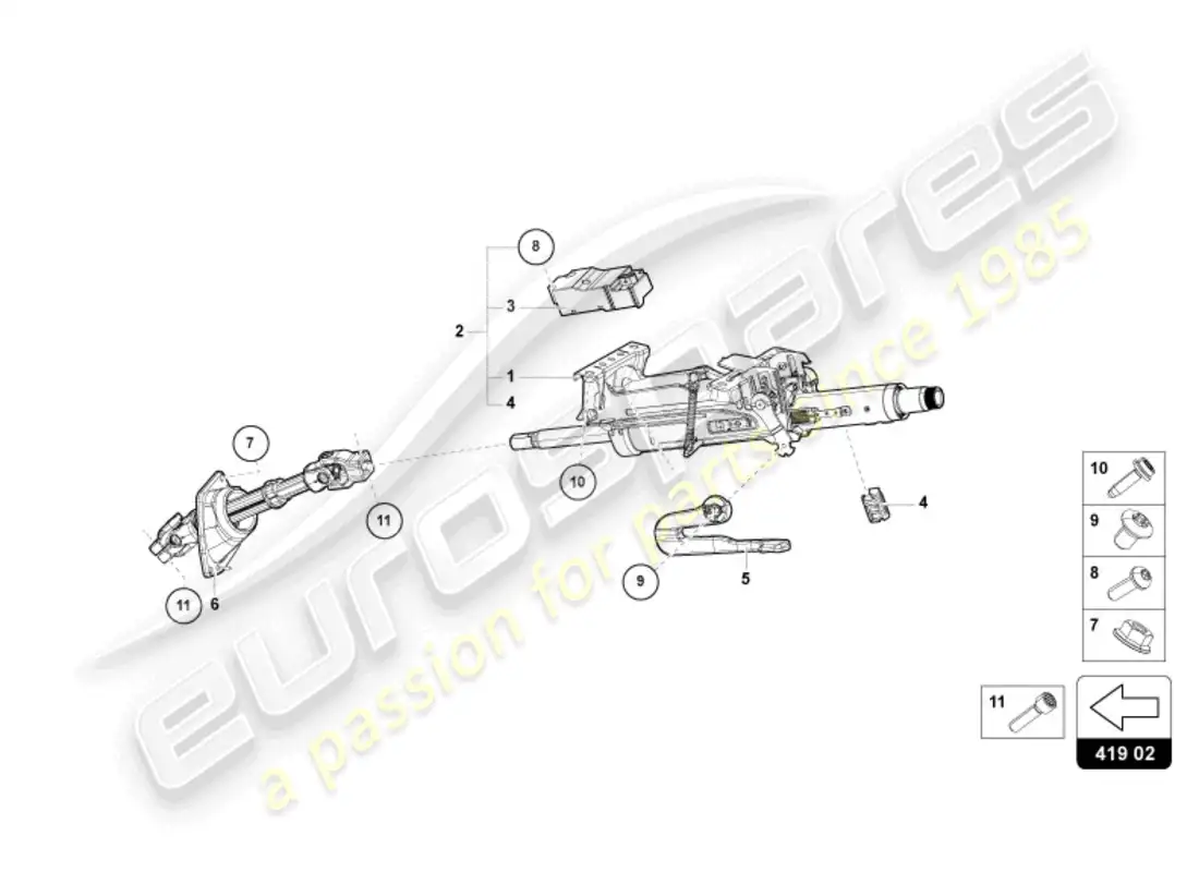 lamborghini revuelto coupe (2024) columna de dirección diagrama de piezas
