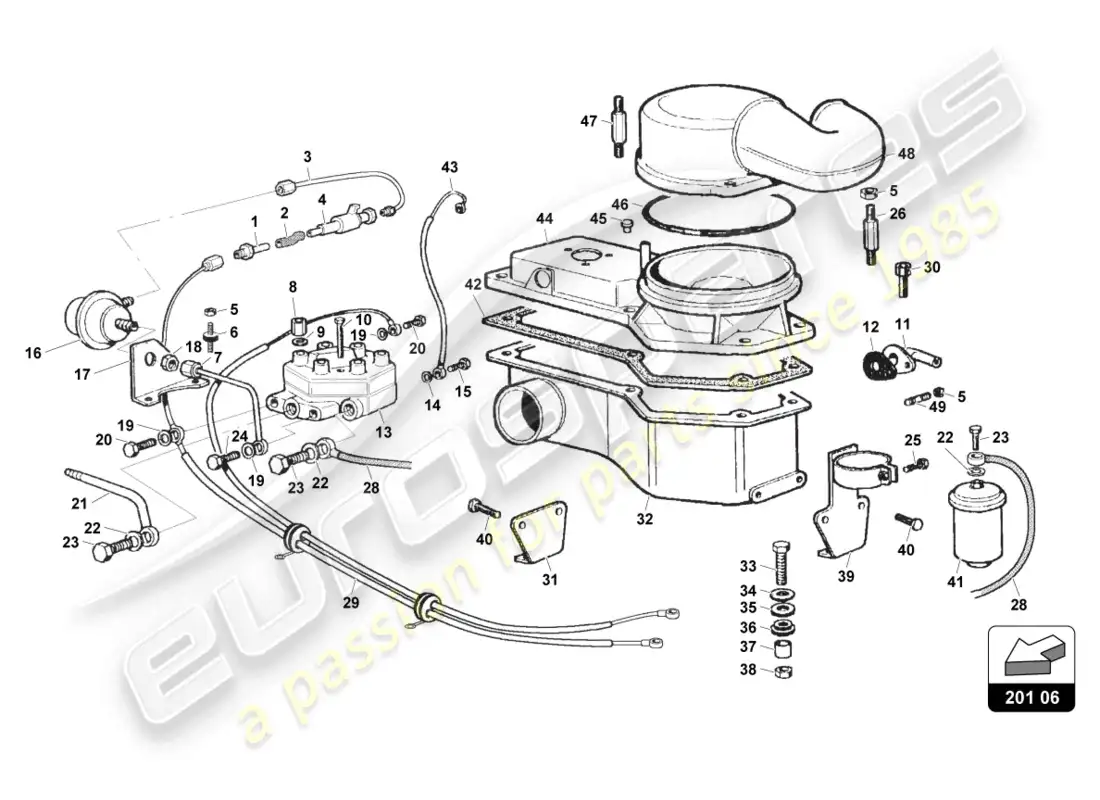 lamborghini countach 25th anniversary (1989) medidor de aire diagrama de piezas