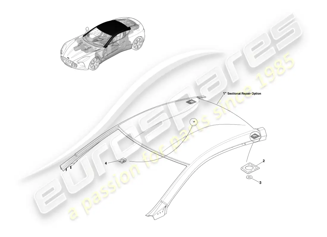 aston martin one-77 (2011) montaje del techo diagrama de piezas
