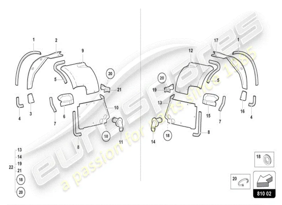 lamborghini diablo vt (1996) diagrama de piezas de la carcasa de la rueda delantera