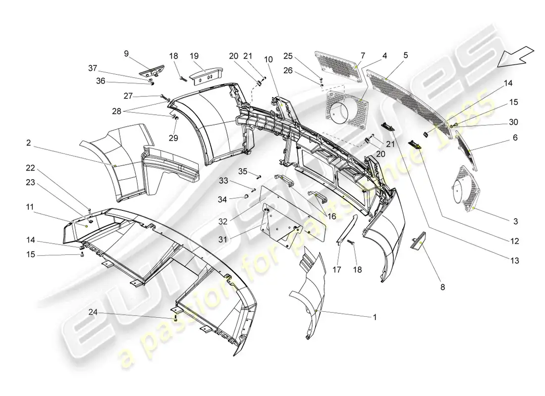lamborghini gallardo spyder (2007) parachoques trasero diagrama de piezas