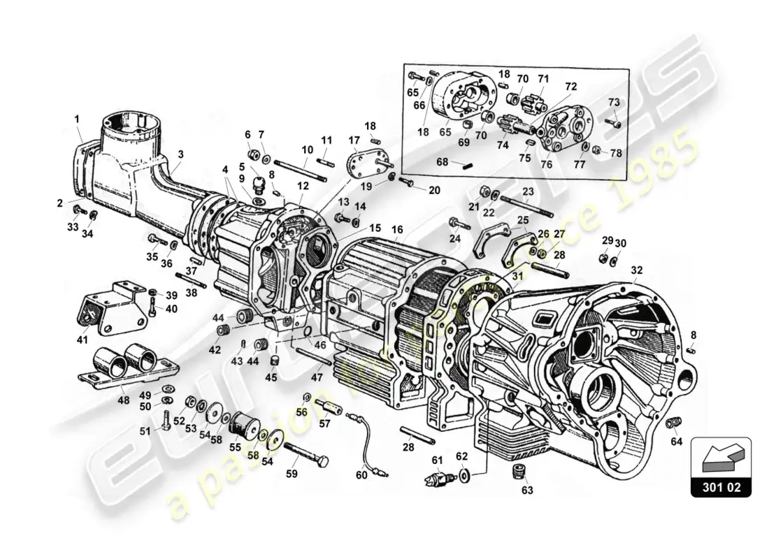 lamborghini countach 25th anniversary (1989) caja de cambios diagrama de piezas